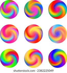 Twisted swirl rainbow color ball three dimensional set design element. Vector illustration.