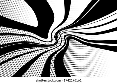 Líneas torcidas, giratorias, rayas. Estilo dinámico. Imagen digital con franjas psicodélicas. Explosión abstracta, líneas de movimiento desde el medio, radiando fuerte