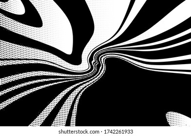 Verdrillte, wirbelnde Linien, Streifen. Dynamischer Stil. Digitales Bild mit psychedelischen Streifen. Abstrakte Explosion, Bewegungslinien aus der Mitte, scharf ausstrahlend