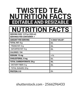 twisted tea nutrition facts 100% editable and resizable twisted tea calories