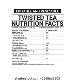 twisted tea nutrition facts with 100% editable and resizable file, twisted tea calories half and half, twisted tea nutrition facts 12 oz