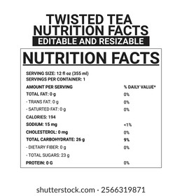 twisted tea nutrition facts 12 oz 100% Editable and Resizable