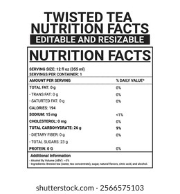 twisted tea nutrition facts 12 oz 100% editable and resizable and useable