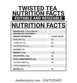 twisted tea nutrition facts 12 oz 100% editable and resizable and useable