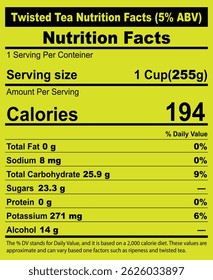 Twisted Tea Nutrition Facts in amount per serving and % Daily Value