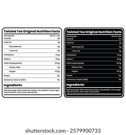 twisted tea nutrition facts, twisted tea supplement facts, twisted tea nutritional information, nutrition facts, supplement facts