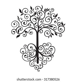 Twisted tree with roots in the form of heart