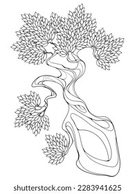 Twisted tree trunk with leaves. Bonsai. Decorative hand drawn design element. EPS10 vector illustration