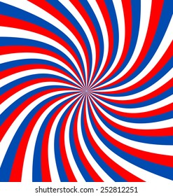 Twisted tricolor french, english or american flag related abstract background