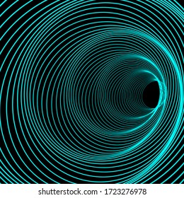 Túnel de alambre abstracto turquesa trenzado. Espiral de color vectorial.