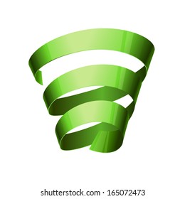 Twisted vortex-shaped green glossy ribbon.