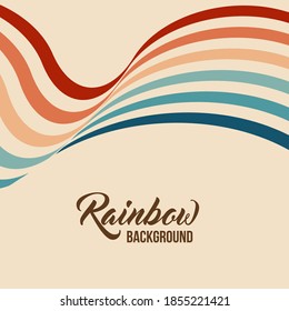 Twisted waving rainbow flag. 80s retro art rainbow vector illustration with inspirational quote. Abstract rainbow LGBT flag background, turquoise and orange retro colors 1970s.