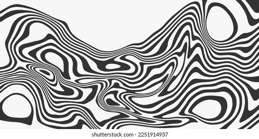 Twisted wavy black lines. Abstract pattern of lines, black and white texture. Minimalistic design template for poster, banner, cover, postcard.