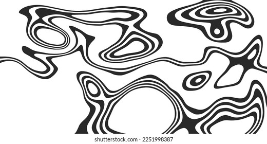 Twisted wavy black lines. Abstract pattern of lines, black and white texture. Minimalistic design template for poster, banner, cover, postcard.