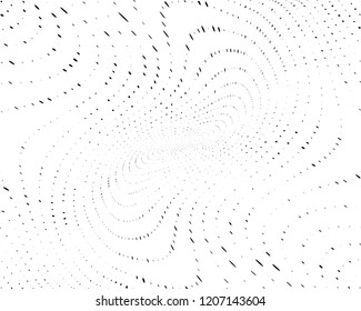 Twisted Wavy dotted lines background. Pattern of dots, dotted lines, circles of different scale. Digital Gradient. Pop-art style. Grunge Backdrop. Modern futuristic Abstract panel. Vector illustration