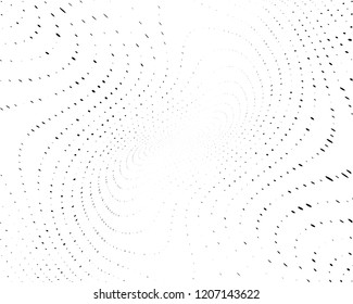 Twisted Wavy dotted lines background. Pattern of dots, dotted lines, circles of different scale. Digital Gradient. Pop-art style. Grunge Backdrop. Modern futuristic Abstract panel. Vector illustration