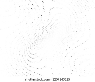 Twisted Wavy dotted lines background. Pattern of dots, dotted lines, circles of different scale. Digital Gradient. Pop-art style. Grunge Backdrop. Modern futuristic Abstract panel. Vector illustration