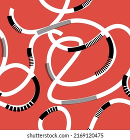 Twisted White Lines In Red Background Pattern In Risograph Style