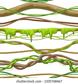Twisted wild liana branch seamless pattern. Jungle vines plant. Woody natural tropical rainforest.