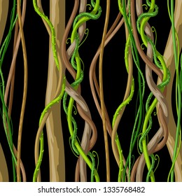 Twisted wild liana branch seamless pattern. Jungle vines plant. Woody natural tropical rainforest.