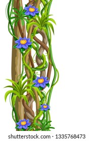 Twisted wild lianas branches background. Jungle vines plants. Woody natural tropical rainforest.