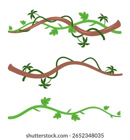 Banner de galhos de lianas selvagens trançados. Videira de selva. Floresta tropical natural, botânica exótica. Ramos naturais lenhosos. Planta creeper. Ilustração do vetor da planta Liana 