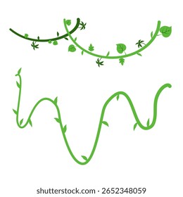 Banner de galhos de lianas selvagens trançados. Videira de selva. Floresta tropical natural, botânica exótica. Ramos naturais lenhosos. Planta creeper. Ilustração do vetor da planta Liana 