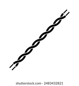 The twisted wire icon is a black silhouette . An electric wire woven from two wires. Vector illustration isolated on a white background for design and web.