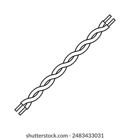 The twisted wire icon. An electric wire woven from two wires. A black outline. Vector illustration isolated on a white background for design and web.