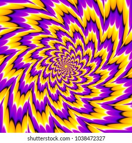 Twisted yellow and purple flower. Spin illusion.
