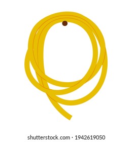 A twisted yellow watering hose hangs from a nail. Gardening. Cartoon Flat style.Isolated on a white background