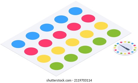Twister game mat with colored circles, mobile outdoor game for active company and fun pastime. Dynamic time for family members and friends, game develops motor reflexes for children and adults