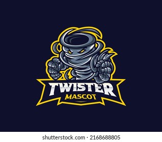 Twister mascot logo design. Tornado vector illustration. Logo illustration for mascot or symbol and identity, emblem sports or e-sports gaming team