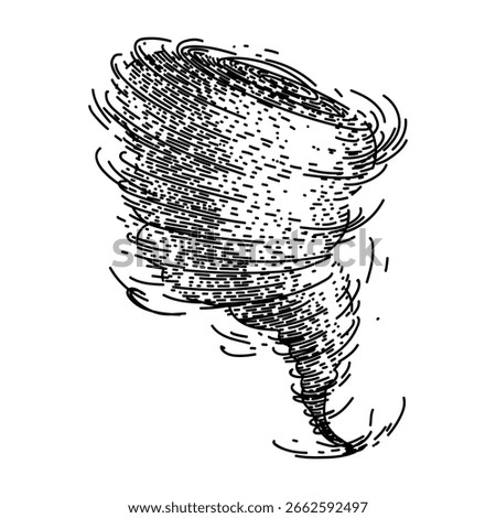 twister tornado hand drawn. cyclone funnel, vortex storm, destruction damage twister tornado vector sketch. isolated black illustration