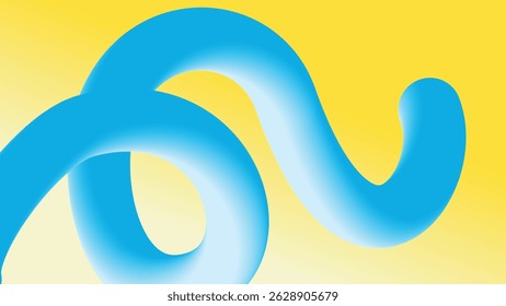 Twisting 3D blue ribbon flows over soft yellow backdrop. Bold visual design with modern abstract appeal for digital use.
