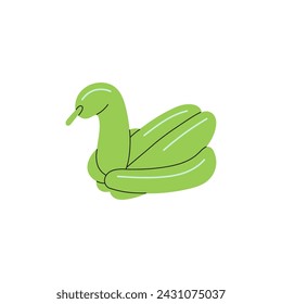 Twisting balloon in swan shape. Inflatable rubber toy of animal figure. Knotten latex bird with helium. Birthday party decor for kids event. Flat isolated vector illustration on white background