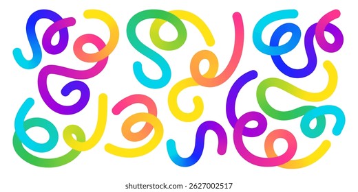 Twisting curvy rainbow lines - winding looped sinuous shapes vivid gradient tones decorative abstract pattern. Colorful undulating snake like organic forms wavy liquid backdrop texture.