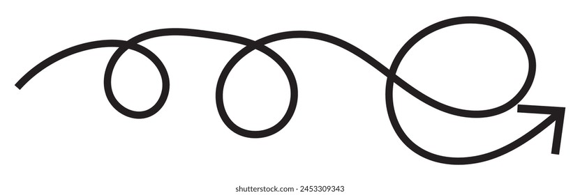  Flecha de garabato giratoria. Icono plano dibujado a mano. Línea curvada arrow.Line doodle arrow icon .hand draw Flechas iconos Set. arrow icon con varias direcciones. eps 10
