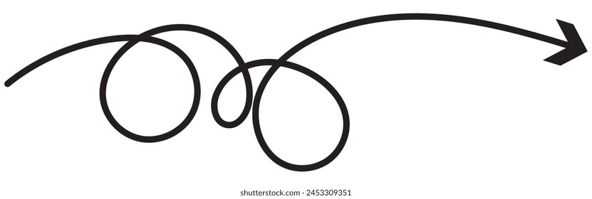  Flecha de garabato giratoria. Icono plano dibujado a mano. Línea curvada arrow.Line doodle arrow icon .hand draw Flechas iconos Set. arrow icon con varias direcciones. eps 10