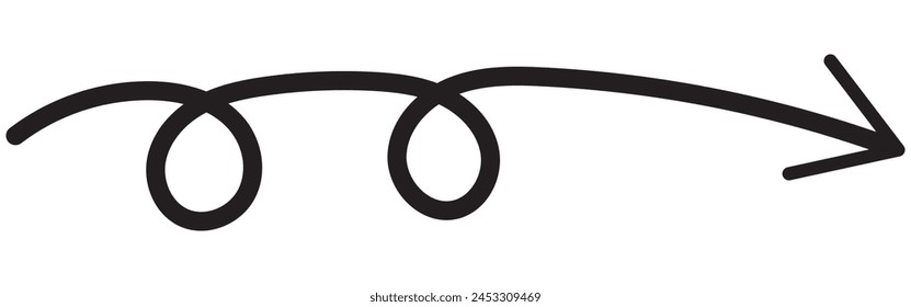 Flecha de garabato giratoria. Icono plano dibujado a mano. Línea curvada arrow.Line doodle arrow icon .hand draw Flechas iconos Set. arrow icon con varias direcciones. eps 10