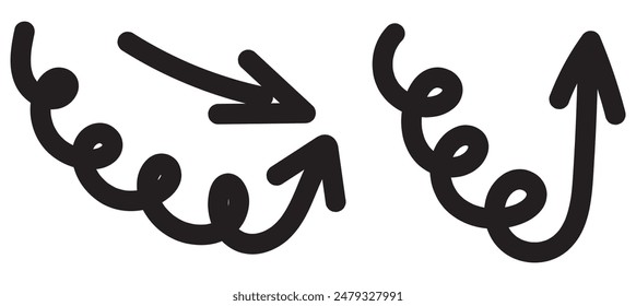 Twisting doodle arrow. Thin hand drawn icon. Line curved arrow. Line doodle arrow icon .