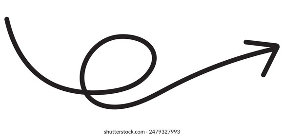 Twisting doodle arrow. Thin hand drawn icon. Line curved arrow. Line doodle arrow icon .
