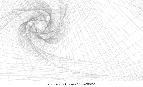 Twisting of gray lines, a triangle, abstract illustration on a white background.
