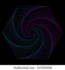 Twisting Hexagon with gradient on black background vector