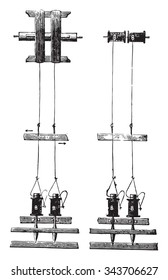 Twisting machines, vintage engraved illustration. Industrial encyclopedia E.-O. Lami - 1875.
