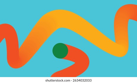 Twisting orange and yellow ribbons float on a bright cyan background in this creative abstract design. Ideal for design and branding projects.