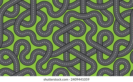 Twisting roads seamless pattern. Hexagonal Truchet, creative coding computational design.