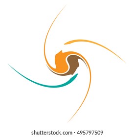 Twisting, spirally abstract motif, element. Rotating geometric shape.
