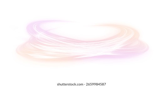 Giro giratorio y giro circular brillan en un movimiento de luz brillante. Resplandor de neón, curvas láser y brillo futurista brillante.