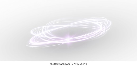 Giro giratorio y giro circular brillan en un movimiento de luz brillante. Resplandor de neón, curvas láser y brillo futurista brillante.